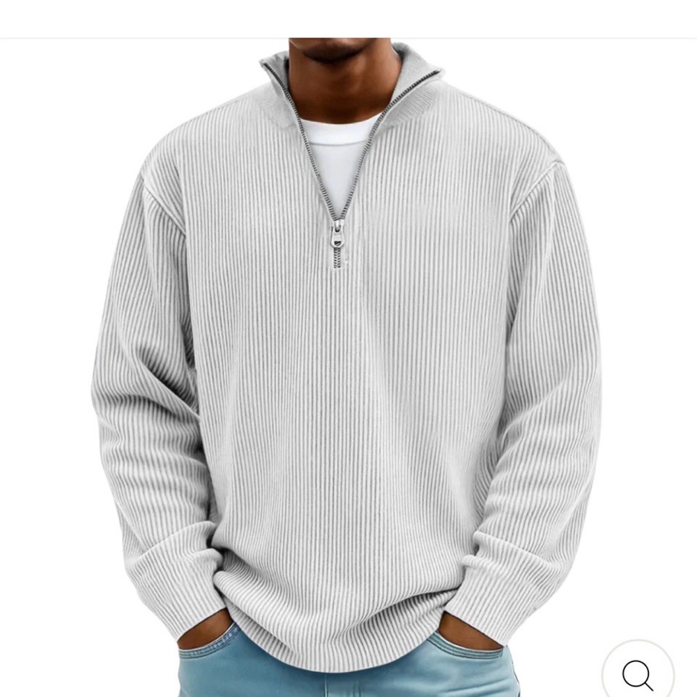 CALEUM Men's White Ribbed Quarter Zip 
95% Polyester 5% Spandex